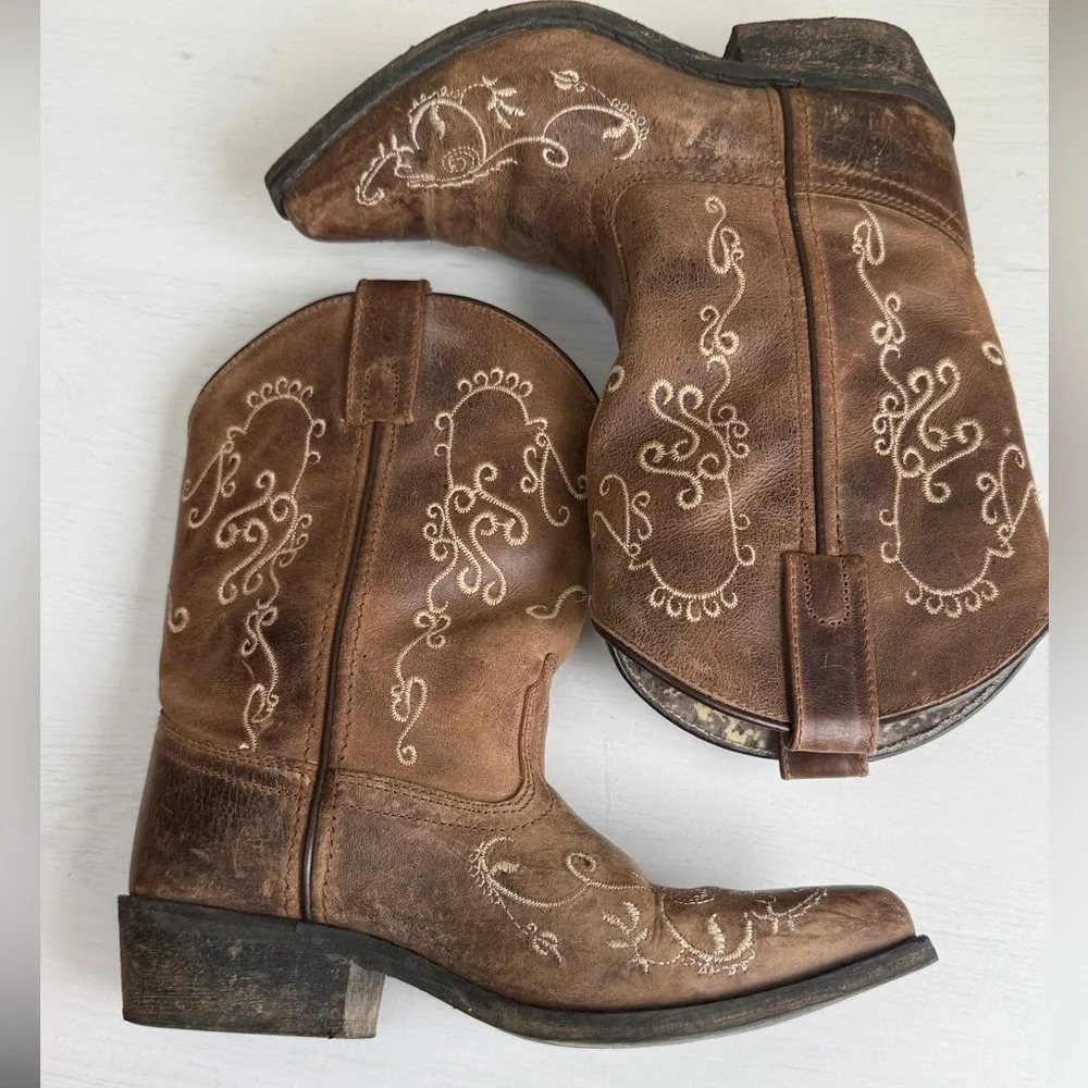 Smoky Mountain Cowboy Boots Girls 2 Jolene Waxed Distressed Snip Toe Western